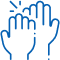 Multiple hands reaching upward together, symbolizing teamwork, community support, and dental care collaboration.