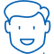 Smiling cartoon boy face with blue outline, dental care icon for Modern Dental of Kernersville