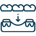 Cloud-based dental practice management system showing connected dental offices with data synchronization icon.