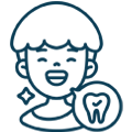 Smiling child with tooth icon representing pediatric dental care at Modern Dental of Kernersville.