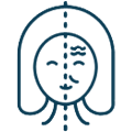 Woman's face with vertical dental symmetry line and facial proportions markers