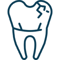 Tooth with crack and wrench icon representing dental repair and treatment services.