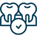 Two teeth with checkmark symbol representing dental approval and quality care at Modern Dental of Kernersville.