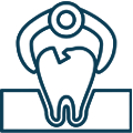 Stylized dentist figure sitting in dental chair, dental practice icon.