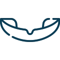 Smiling mouth icon in teal outline, representing dental care and oral health services.