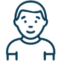 Simple line illustration of a smiling person's face and shoulders, representing a patient or dental care recipient.