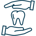 Two hands protecting a tooth, symbolizing dental care and treatment services.