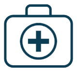 Medical first aid kit icon with white cross symbol on blue background