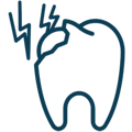 Tooth with lightning bolt symbol indicating dental pain or sensitivity issue.