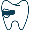 Tooth icon with dental drill illustration, representing dental care and treatment services.